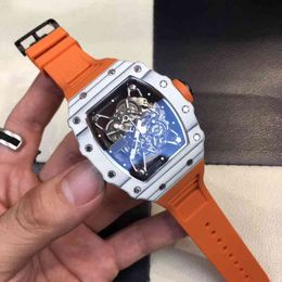 uxury watch Date Business Leisure Carbon Fiber Men's Automatic Mechanical Watch Black Large Dial Hollowed Out Tape Fashion Luminous