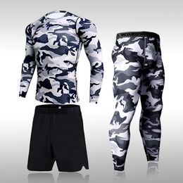 Quick Dry Camouflage Men's Running Sets Compression Sports Suits Skinny Tights Clothes Gym Rashguard Fitness Sportswear Men W220418