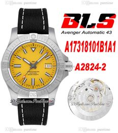 BLS A17318101B1A1 43mm Eta A2824 Automatic Mens Watch Steel Case Yellow Dial White Number Markers Nylon Leather Strap Super Edition Puretime 05c3