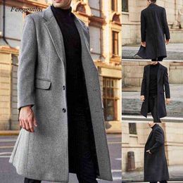 Men's Wool & Blends Autumn Winter Mens Coat Solid Long Sleeve Woolen Jackets Fleece Men Overcoat Streetwear Fashion Trench Outerwear T220813