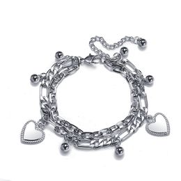 Girl Dark Alloy chain Double Layer Bear Bracelet Love Peach Heart Cross Pendant Bracelet