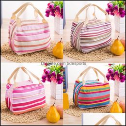 Storage Bags Home Organisation Housekee Garden Stripe Printed Food Heat Preservation Bag Thermal Insated Boxbento Lunch Box Storages 107 N