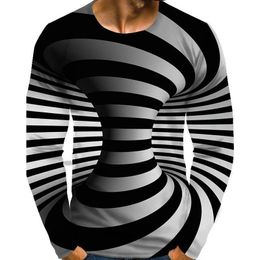 Men's T-Shirts Mens Shirts Graphic Optical Illusion Plus Size Print Long Sleeve Spring Summer Streetwear Exaggerated Round Neck Tops