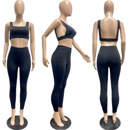 Tracksuits Summer Outfits Women Two Piece Set Solid Tank Top+Pants 2pcs Crop Top Leggings Matching Sets Sports suits DHL Bulk 7188