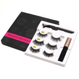 3 Pairs Magnets 3D Chemical Fibre False Eyelashes Set Waterproof Reuse With Tweezers Magnetic Liquid Eyeliner Beauty Makeup Tools LT0077