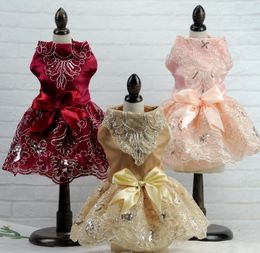 Dog Apparel Pet three-dimensional lace embroidered princess skirt leather European and American party pet bow dress GC916
