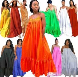 Artı Boyutu S-5XL Gündelik Giyim Maxi Elbiseler Kadınlar Için Tasarımcı Seksi Sling Kolsuz Uzun Sundress Gelinlik 16 Renkler