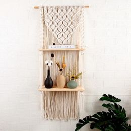 Other Home Decor Boho Woven Wood Shelf Tapestry Cotton Rope Wall Floating Exquisite Workmanship Minimalist And Durable TapestryOther