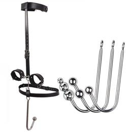 BDSM Stainless Steel sexy Collar & Handcuffs Anal Hook Butt Plug Ball Vagina Prostate Stimulating Adult Toys For Wo