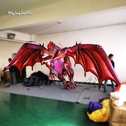 Customized Hanging Inflatable Evil Dragon 4m Length Red Pterosaur Model Lighting Blow Up Animal Replica For Night Club And Bar Party Decoration