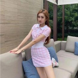 Women's T-Shirt Fashion Classic Trendy Luxury Design Early Autumn Plaid Blouse A-line Skirt Knitted Suit WomenWomen's