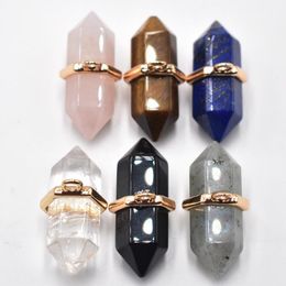 Pendant Necklaces Natural Crystal Quartz Pillar Shape Point Chakra Charms Pendants For Jewelry Making Wholesale 6pcs/lot