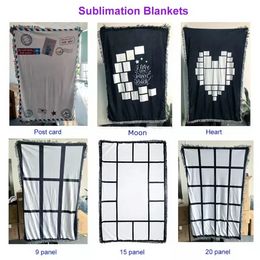 Sublimation Blank Blanket Polyster Sofa Bed Blankets 9 15 20 Panel Heart Moon Post Card Shape Double Sides Thermal Thansfer Throw Rug sxjun12