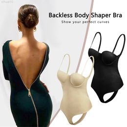 Women Seamless Backless Bodysuit Underwear Sexy Lingerie Invisible Bra Slimming Body Shaper Plunge Deep Cut Bras Strap Brasserie L220802