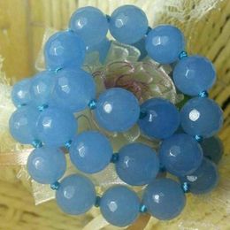 Natural 10mm Faceted Blue Aquamarine Round Gemstone Beads Necklace 18''