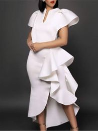 Casual Dresses White Party Ruffles Slit Patchwork Sexy Stylish Occasion Women Vestido Date Out Night Celebrate Princess Event Robe WearCasua