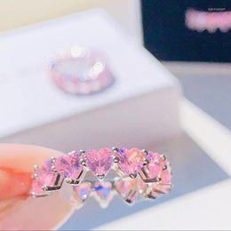 Wedding Rings Pink White Heart Shaped Cubic Zirconia CZ Engagement Band Ring Full Stone Eternity Finger Bands US #5-#9Wedding Edwi22