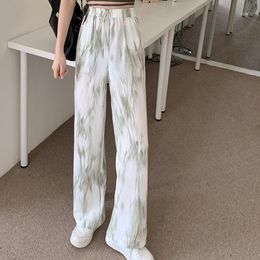 Women's Pants & Capris Alien Kitty 2022 Brief Straight Solid High Waist Office Lady Tie Dye All Match Elastic Loose Long Wide Leg