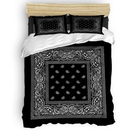 Bedding Sets Bandana Pattern Silk Scarf Square Handkerchief Duvet Cover Set 2/3/4pcs Bed Sheet Pillowcases SetBedding