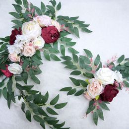 Artificial Garland Wedding Arch Props Welcome Card Sign Decor Floral Wall Hanging Flower Row Arrangement Window Display