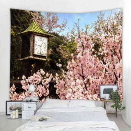 Japanese Cherry Blossom Landscape Decoration Carpet Mandala Tapestry Bohemian Hippie Bedroom J220804