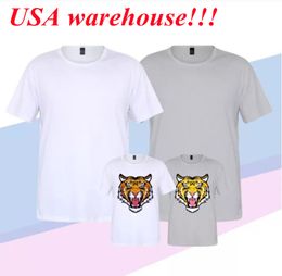 local warehouse sublimation blank T-shirt heat transfer shirt white grey Colour polyester shorts sleeve crew neck clothes 50pcs/carton