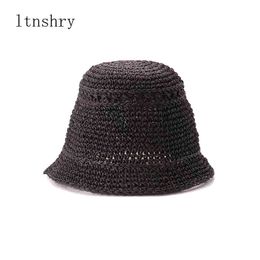 new Fashion Lady Straw Hat Women Summer Sun Visor Sun cap Panama Boater Floppy Bucket Cap Female Woman Bucket hat Straw Beach G220301