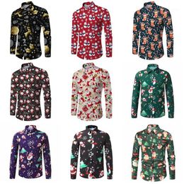 Men's Casual Shirts Men Christmas Shirt Collection High Quality Pure Cotton Top Festive Long Sleeve Flower 2022 Camisas Para Hombre