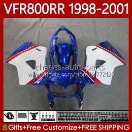 Body Kit For HONDA Interceptor VFR 800RR 800 CC RR VFR800RR 1998 1999 2000 2001 Bodywork 128No.74 White blue VFR-800 800CC VFR800R 98-01 VFR800 RR 98 99 00 01 Fairing