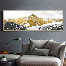 Abstract Landscape Oil Painting Posters and Prints Wall Art Canvas Painting Golden Mountain Pictures for Living Room Home Decor