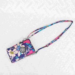 Duffel Bags Zipper Phone Bag Flower Pattern Handbag Fashion Shoulder Mobile Neck Hanging For Travel Shopping Blue