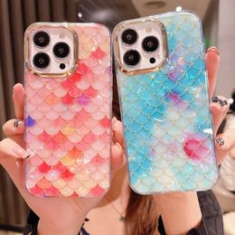 Marble Electroplating Phone Cases IMD Glossy Back Cover Rainbow Leopard Mermaid Protector for iPhone 13 13pro max 12 12 pro 11 11 pro X Xs XR 7 7p 8 8plus