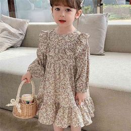 Fall Flower Girls Dresses Korean Fashion Long Sleeve Princess Dress Cute Little Children Vestidos Spring Costume 210329