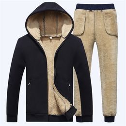 Lamb cashmere Tracksuit Men Winter Men HoodiePant Fleece Thick Hooded Track Suit Casual Warm cashmere Winter Sweatshirt 201128