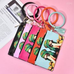 Clutch Bag Fashion PU Leather Tassel Pendant Bracelet Key Chain Mobile Phone Sandwich Wallet Bangle Inte22