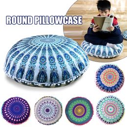 43 80CM Round Bohemian Mandala Pattern Pillowcase Indian Elephant Printed Cushion Cover Boho Meditation Floor Pillows Case 220623