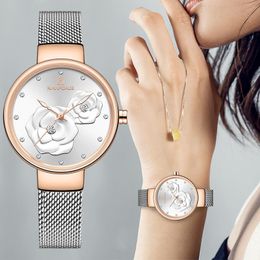 Women Watch Top Luxury Brand Steel Mesh Waterproof Ladies Watches Flower Quartz Female Wristwatch Charming Girl Clock