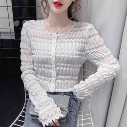 JXMYY Autumn and winter lace long-sleeved fairy cardigan tight-fitting bottoming shirt Korean version of all-match thin coat 210412