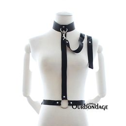 Ourbondage Women Nylon Belt Waist Harness Bondage Body With Collar and Armbinder Handcuffs with Leash Female Restraints sexy Toys