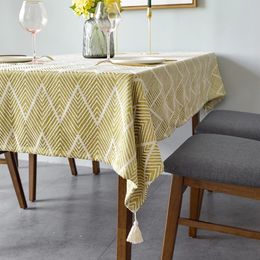 Jacquard Weave Pattern Table Cloth Rectangular Tablecloth With Tassels Thick Table Cover For Home Decor Dining Room Kitchen