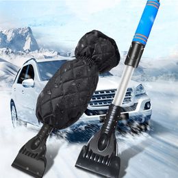 Car Snow Shovel PlusVelvet Gloves Snow Removal Shovel Telescopic Tthermal Defrosting Deicing Ice Scraper Remove Accessories