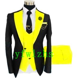 Wedding Tuxedos One Button Men Suits Groomsmen Notch Lapel Groom Tuxedos Wedding/Prom Man Blazer Jacket Pants Vest Tie W974