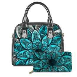 Evening Bags Customised Handbags Women 2PCS/Set Fashion Bohemian Flower Print Ladies Leather Pu Messenger Tote Shoulder Bag Bolsa Femme