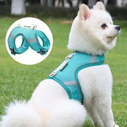 Dog Collars & Leashes Pet Reflective Breathable Mesh Harness No Pull Adjustable Small Medium Vest Safety Vehicular Lead Walking RunningDog