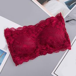 Bustiers & Corsets Lace Floral Bralet Sexy Women's Strapless Padded Lingerie Tube Top Chest Wrap Seamless Bustier Back Closure Bandeau C