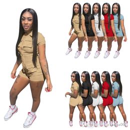 Womens Overalls Jumpsuits Designer Summer New Zipper Pocket Bodysuits Short Sleeve Shorts One-pieces Rompers