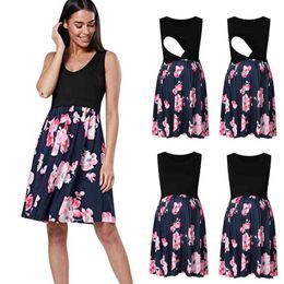 Popular print sleeveless maternity dress women's European and American cross-border fashion summer large swing lactation skirt G220309