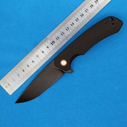 1Pcs R5604 Flipper Folding Knife D2 Black Titanium Coating Drop Point Blade Stainless Steel Sheet G10 Handle Ball Bearing EDC Knives With Nylon Bag