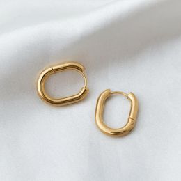 Hoop & Huggie Dainty 18K Gold Plated French Modern Stainless Steel Thick Oval Earrings Geometric For WomenHoop