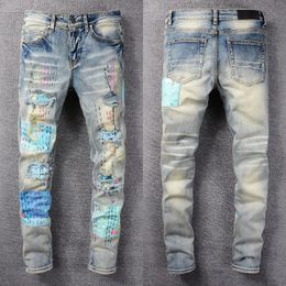 Jeans da uomo firmati Jeans strappati europei americani da uomo High Street Fashion Brand Ciclismo Motocicletta Ricamo Pantaloni attillati aderenti